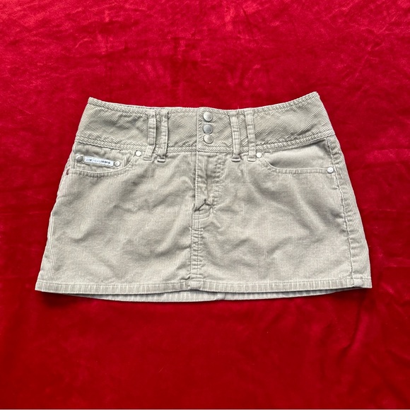 Y2K Beige Cream Corduroy Utility Mini Skirt with Button Details - Picture 1 of 6